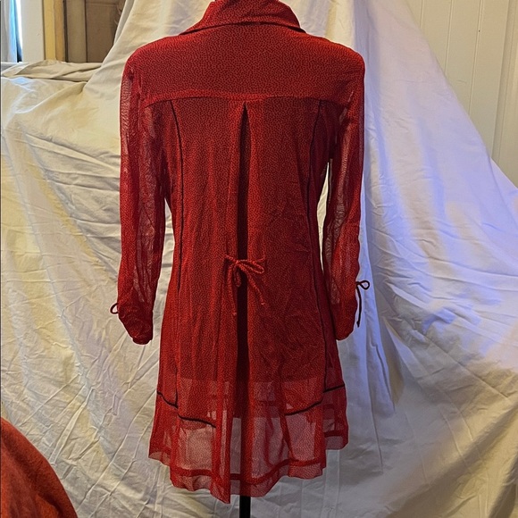 ZOE Red and black Button-Up sheer shirt dress - Picture 4 of 5